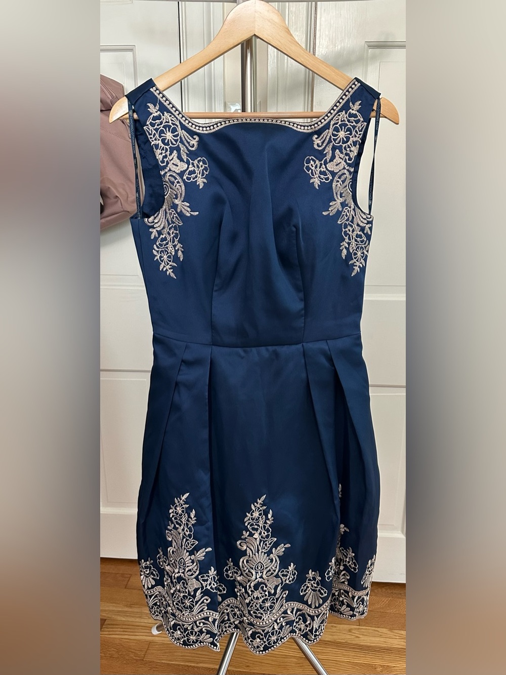 Chi Chi London Navy & Ivory Embroidered Fit-and-Flare Dress